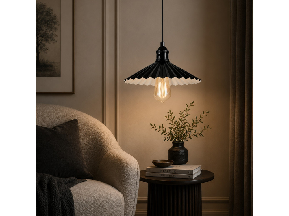 Lampe suspendue en métal "Plise" - 32 x 32 cm - Noir