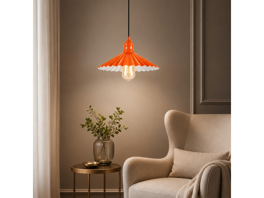 Lampe suspendue en métal "Plise" - 32 x 32 cm - Orange
