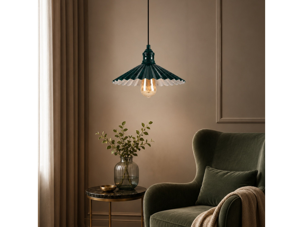 Lampe suspendue en métal "Plise" - 32 x 32 cm - Vert Foncé