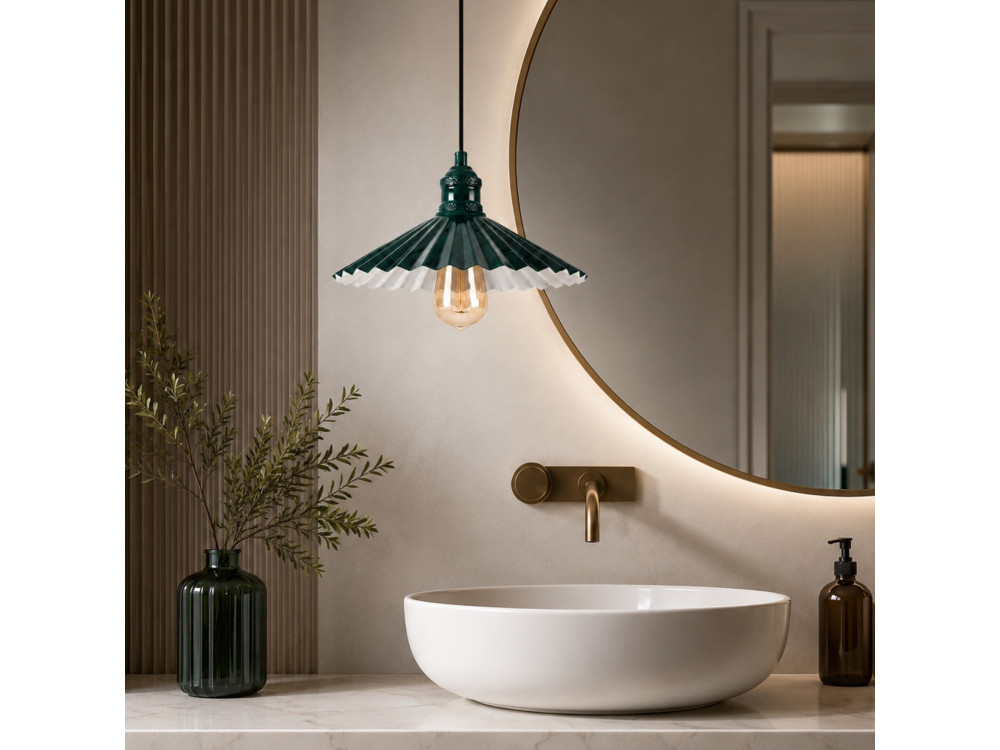 Lampe suspendue en métal "Plise" - 32 x 32 cm - Vert Foncé