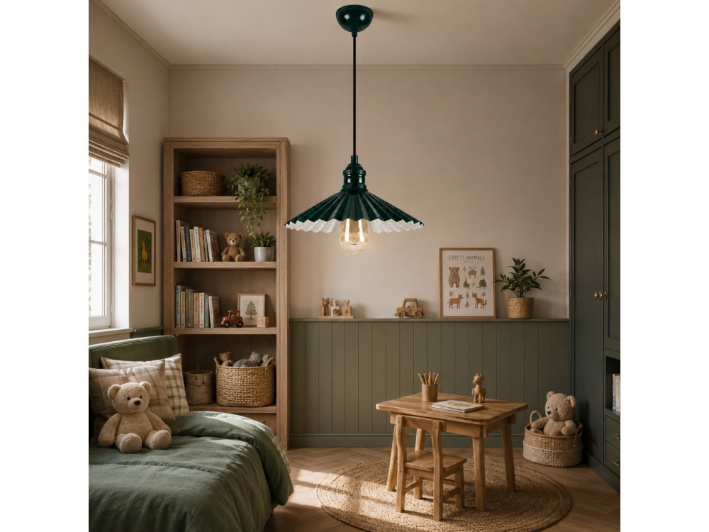 Lampe suspendue en métal "Plise" - 32 x 32 cm - Vert Foncé