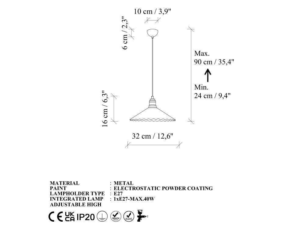 Lampe suspendue en métal "Plise" - 32 x 32 cm - Vert Foncé
