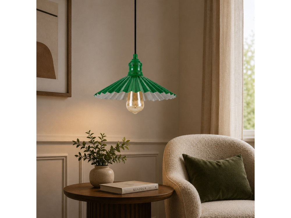 Lampe suspendue en métal "Plise" - 32 x 32 cm - Vert Clair