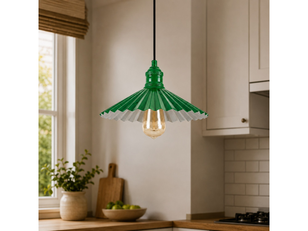 Lampe suspendue en métal "Plise" - 32 x 32 cm - Vert Clair