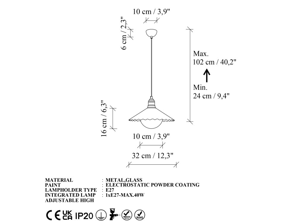 Lampe suspendue en métal "Plise" - 32 x 32 cm - Gris