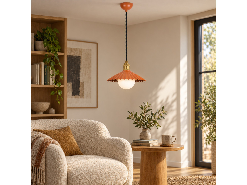 Lampe suspendue en métal "Plise" - 32 x 32 cm - Orange
