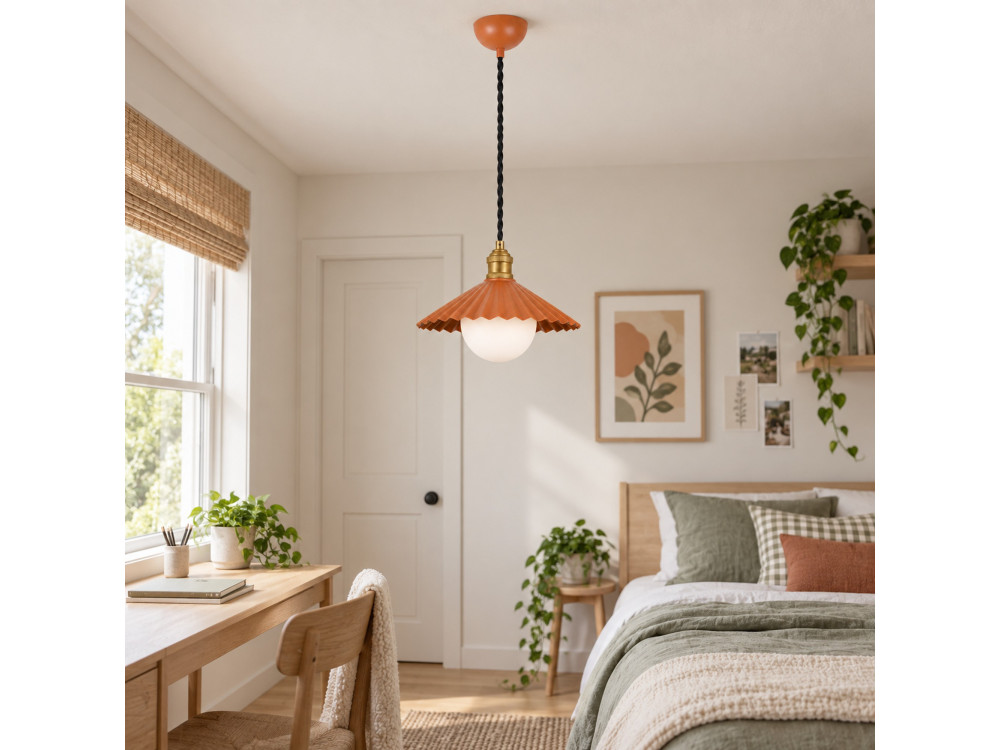 Lampe suspendue en métal "Plise" - 32 x 32 cm - Orange