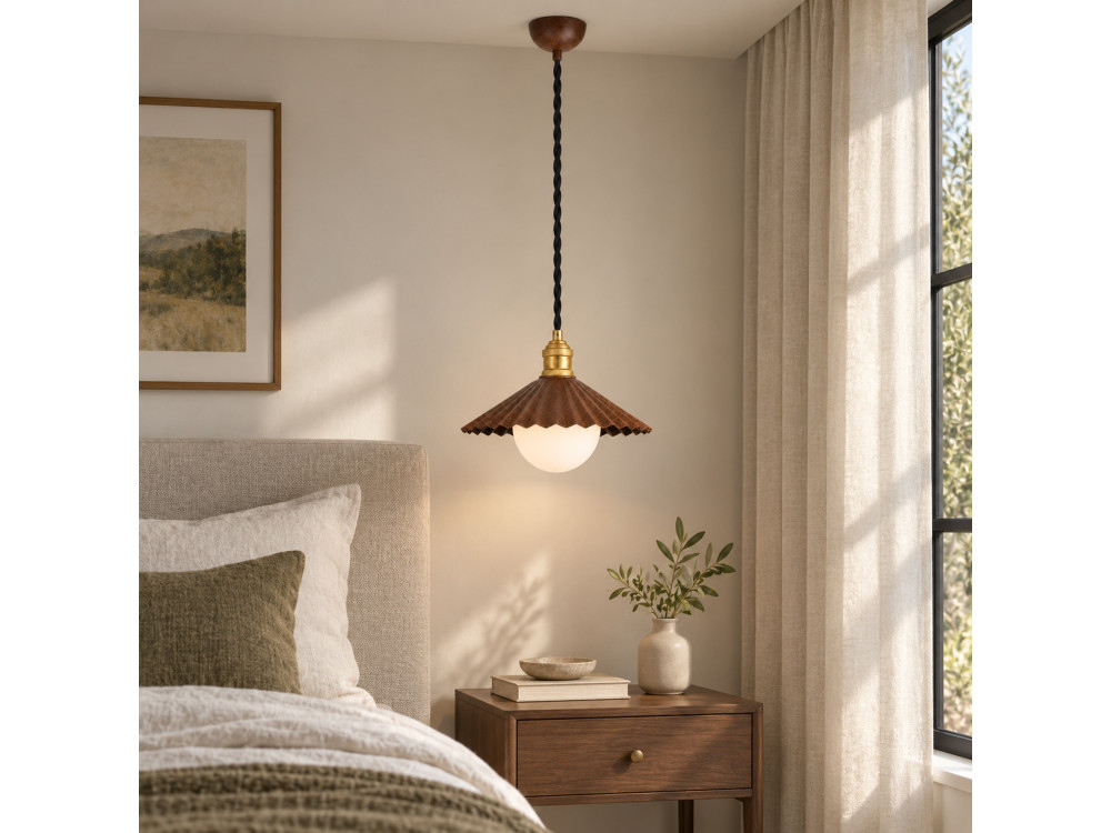 Lampe suspendue en métal "Plise" - 32 x 32 cm - Marron Foncé