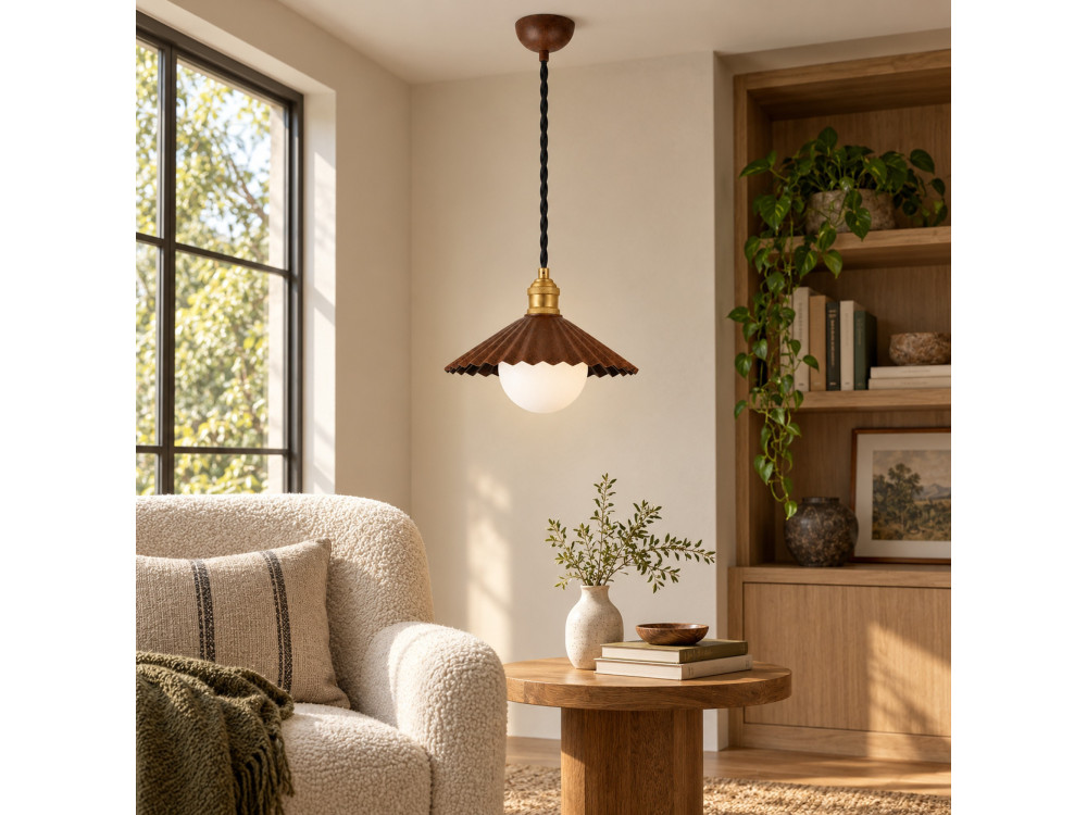 Lampe suspendue en métal "Plise" - 32 x 32 cm - Marron Foncé
