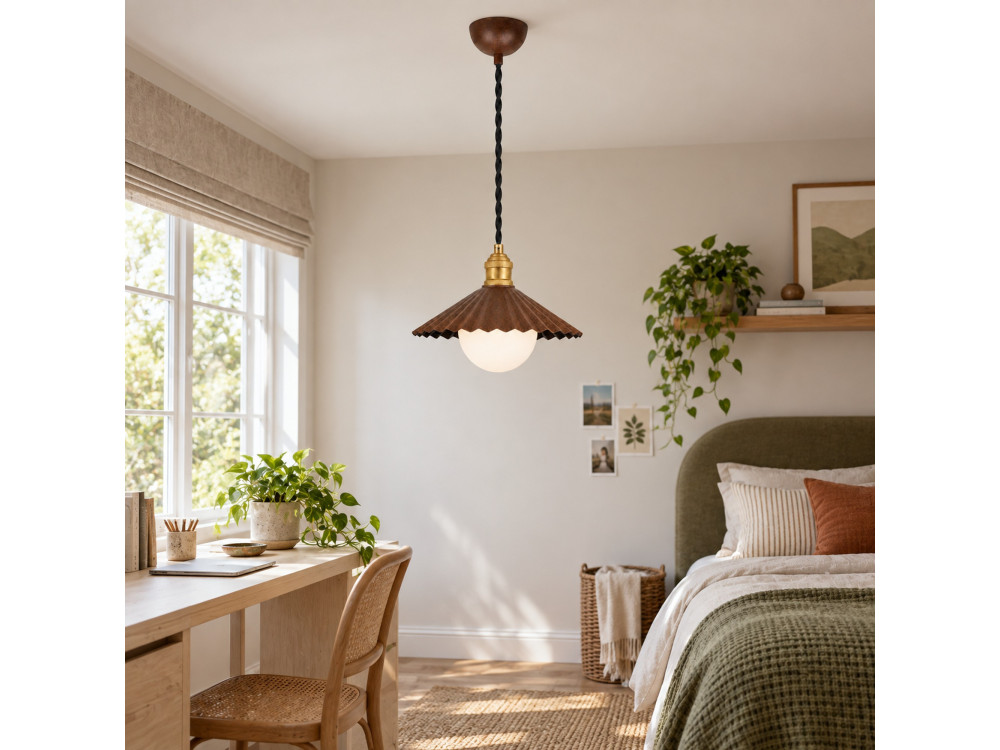 Lampe suspendue en métal "Plise" - 32 x 32 cm - Marron Foncé