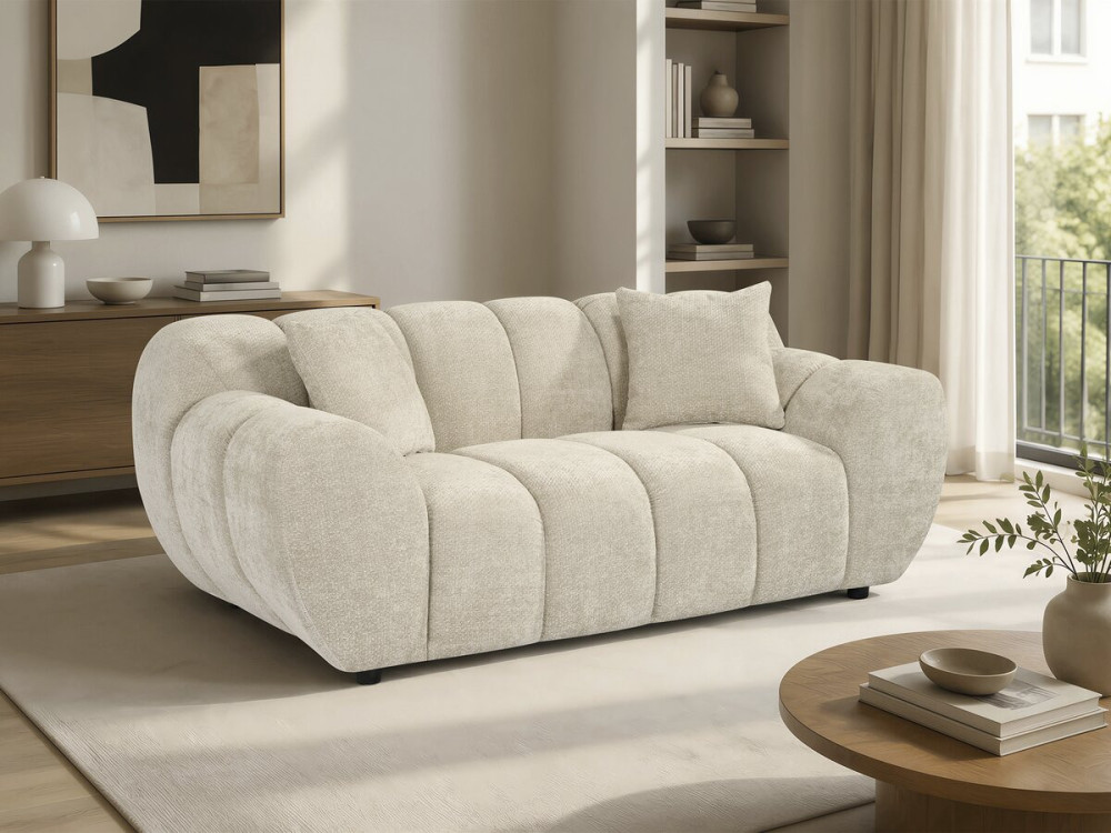 Canapé droit style bubble en tissu "Carnot" - 2 places - Beige
