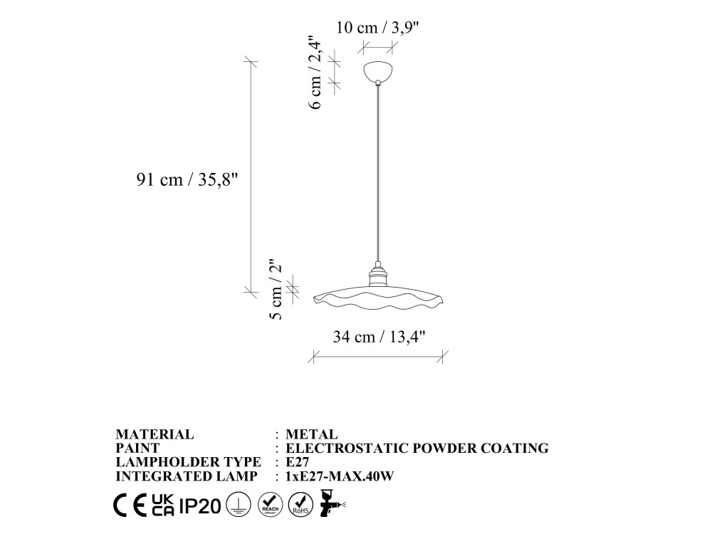 Lampe suspendue en métal "Ondula" - 34 x 34 cm - Noir
