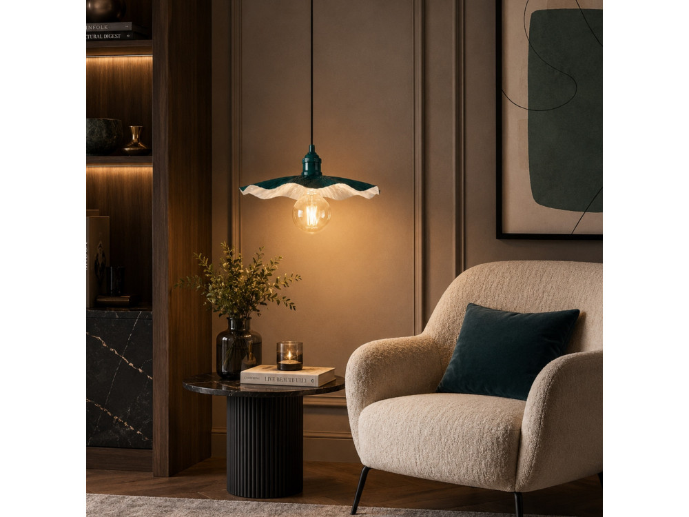Lampe suspendue en métal "Ondula" - 34 x 34 cm - Vert Foncé