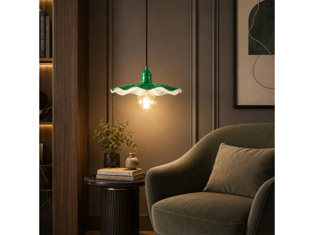 Lampe suspendue en métal "Ondula" - 34 x 34 cm - Vert Clair