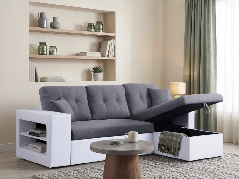 Canapé d'angle convertible/réversible "Axel" - 3 places - Blanc/Gris