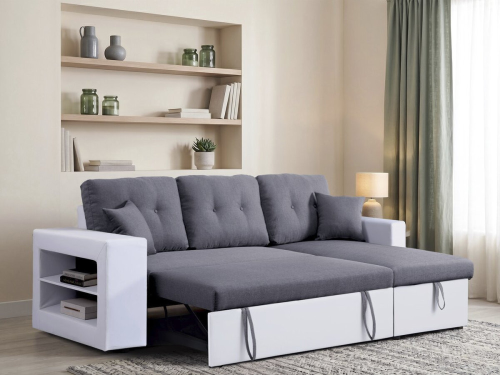 Canapé d'angle convertible/réversible "Axel" - 3 places - Blanc/Gris