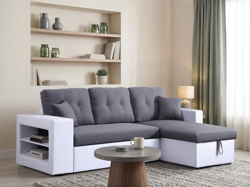 Canapé d'angle convertible/réversible "Axel" - 3 places - Blanc/Gris