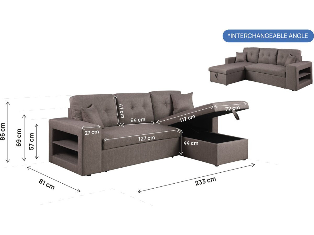 Canapé d'angle convertible/réversible "Axel" - 3 places - Taupe