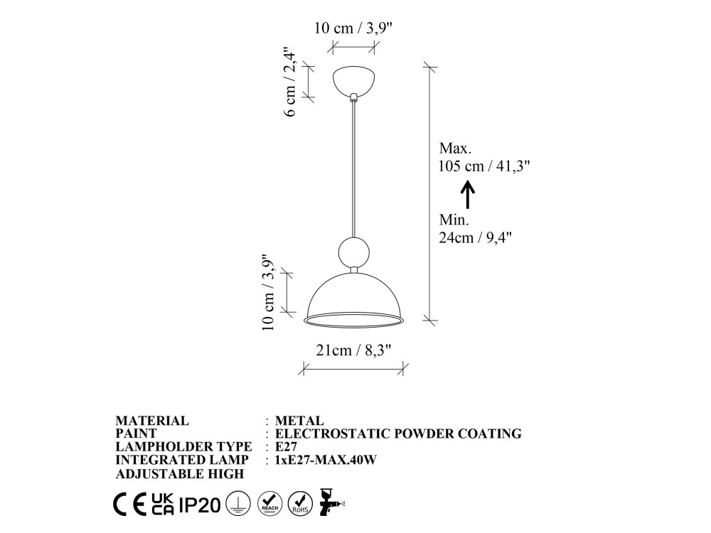 Lampe suspendue en métal "Bubble" - 21 x 21 cm - Jaune