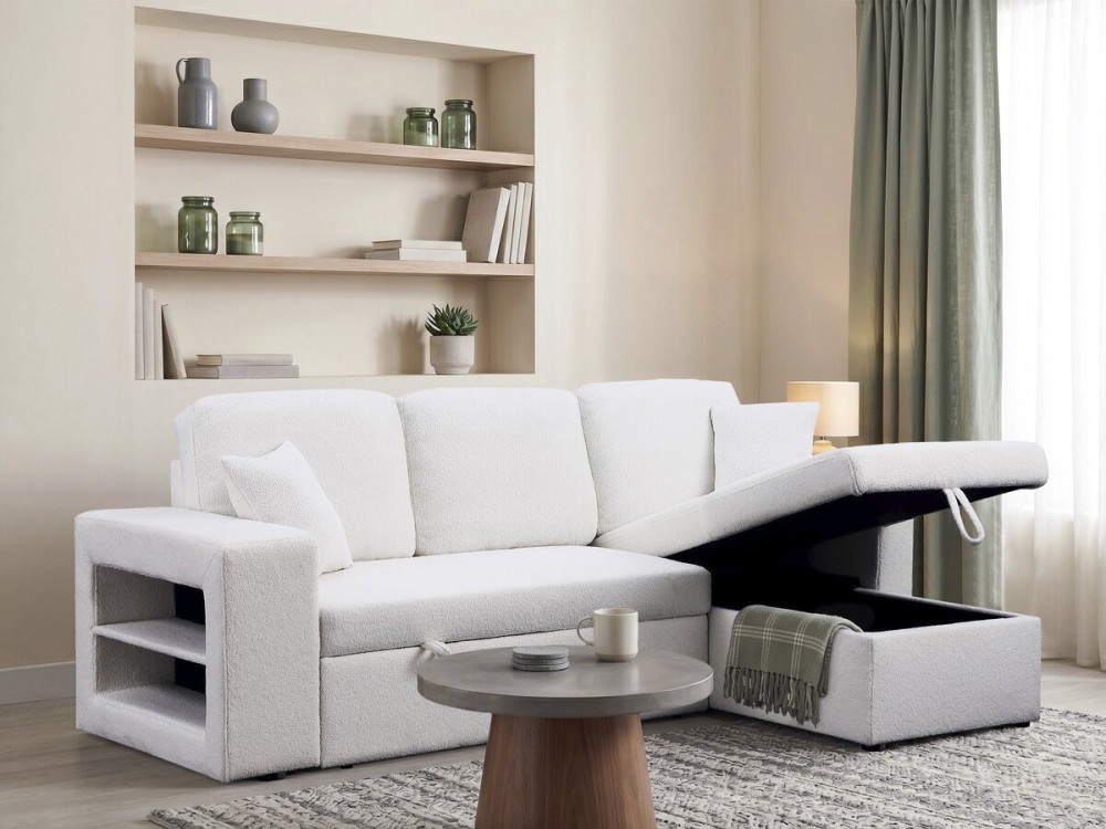 Canapé d'angle bouclettes convertible/reversible "Axel" - 3 Places - Blanc