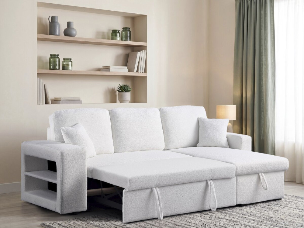 Canapé d'angle bouclettes convertible/reversible "Axel" - 3 Places - Blanc