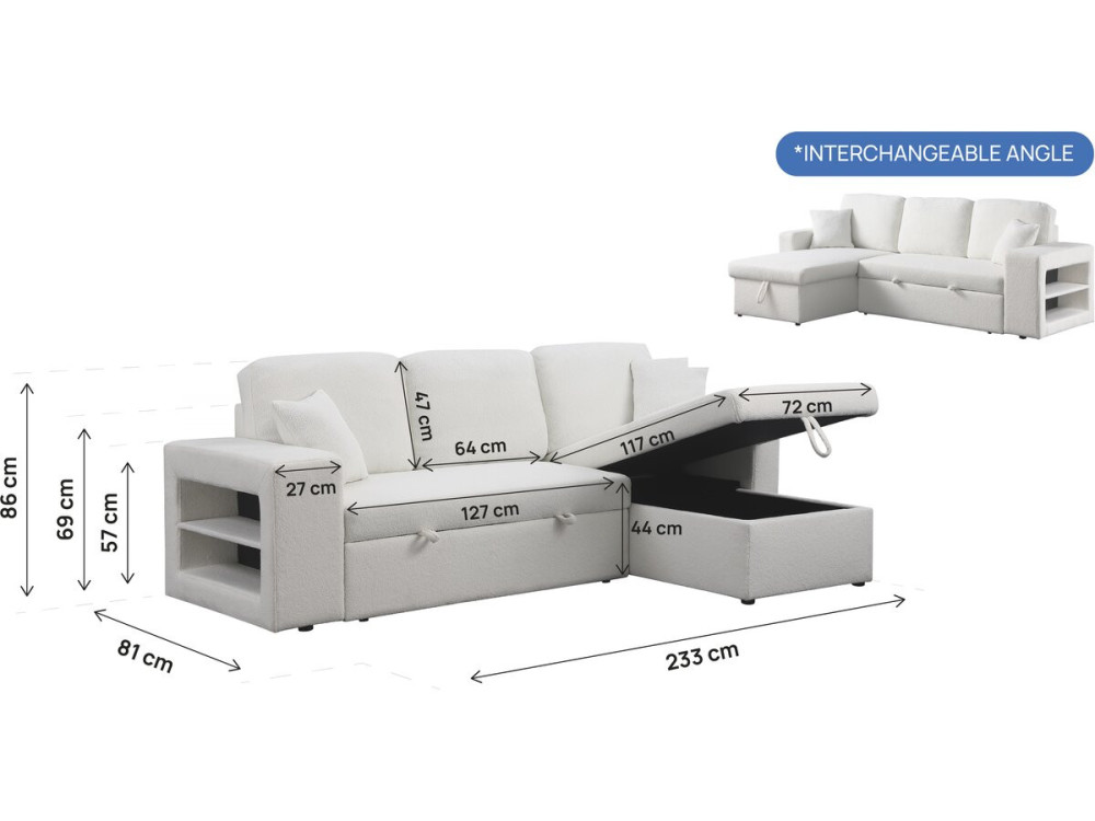Canapé d'angle bouclettes convertible/reversible "Axel" - 3 Places - Blanc