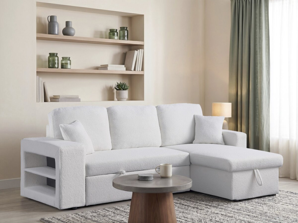Canapé d'angle bouclettes convertible/reversible "Axel" - 3 Places - Blanc