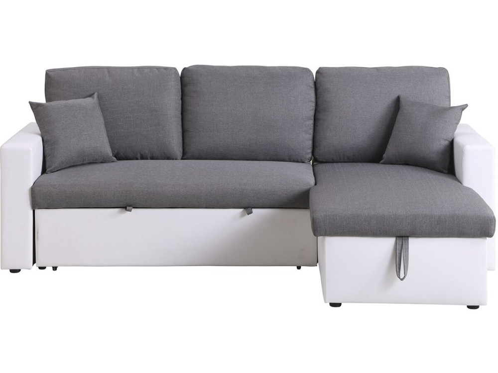 Canapé d'angle convertible/ réversible avec coffre "Alain" - 221 x 145 x 85 cm - 3 places - Gris / Blanc