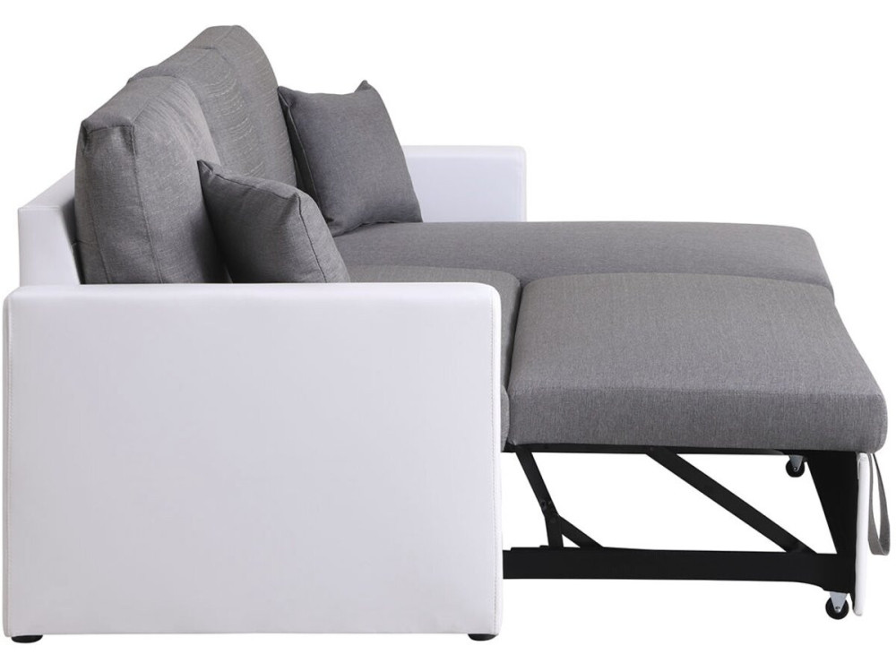 Canapé d'angle convertible/ réversible avec coffre "Alain" - 221 x 145 x 85 cm - 3 places - Gris / Blanc
