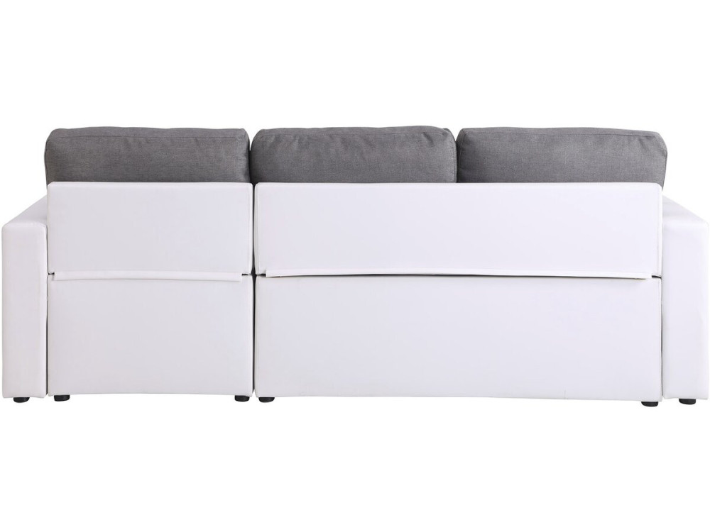 Canapé d'angle convertible/ réversible avec coffre "Alain" - 221 x 145 x 85 cm - 3 places - Gris / Blanc