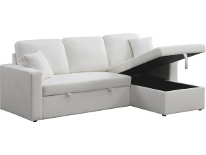 Canapé d'angle convertible/reversible avec coffre "Alain" - 3 places - Bouclettes -  Blanc