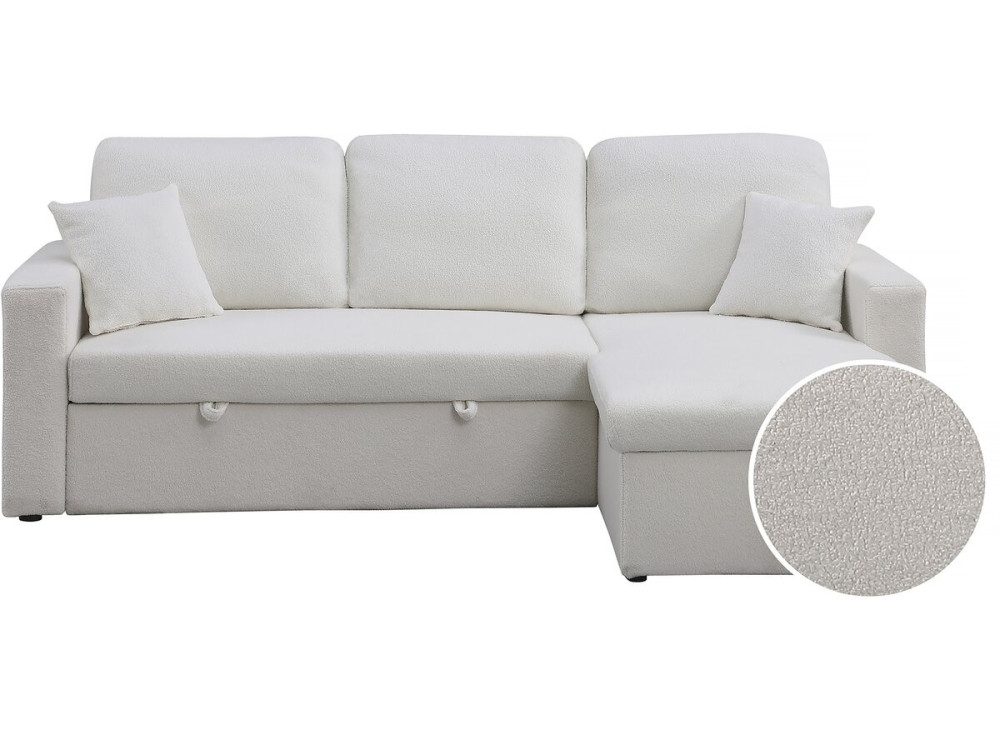Canapé d'angle convertible/reversible avec coffre "Alain" - 3 places - Bouclettes -  Blanc