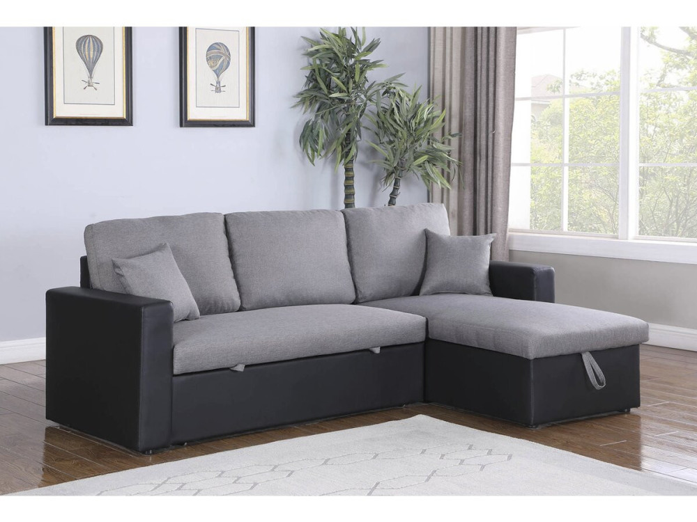 Canapé d'angle convertible/ réversible avec coffre "Alain" - 3 places - Gris / Noir