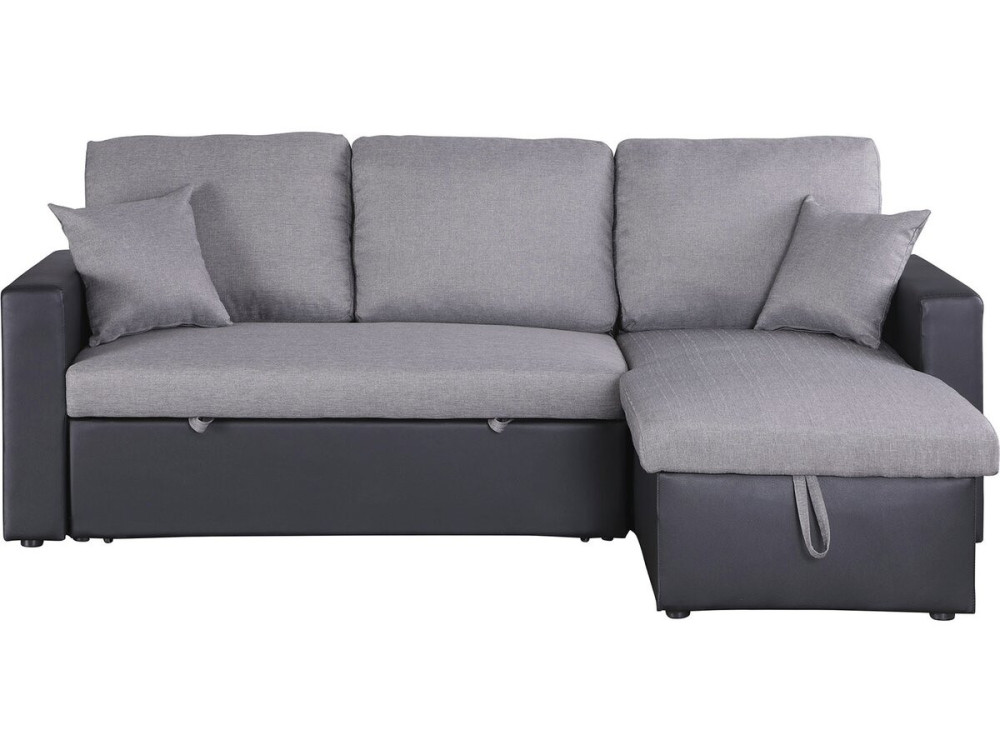 Canapé d'angle convertible/ réversible avec coffre "Alain" - 3 places - Gris / Noir
