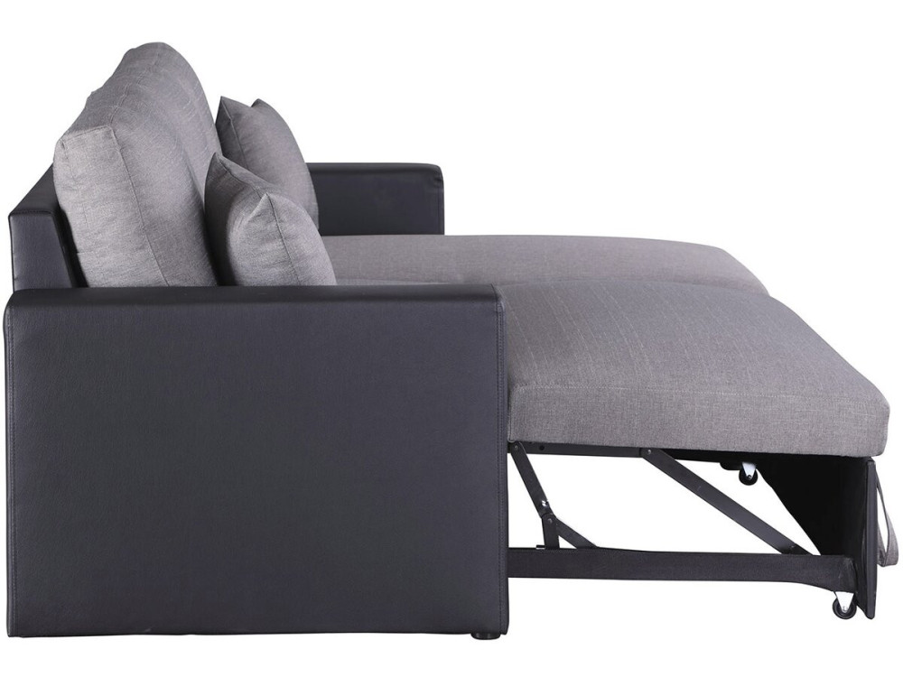 Canapé d'angle convertible/ réversible avec coffre "Alain" - 3 places - Gris / Noir