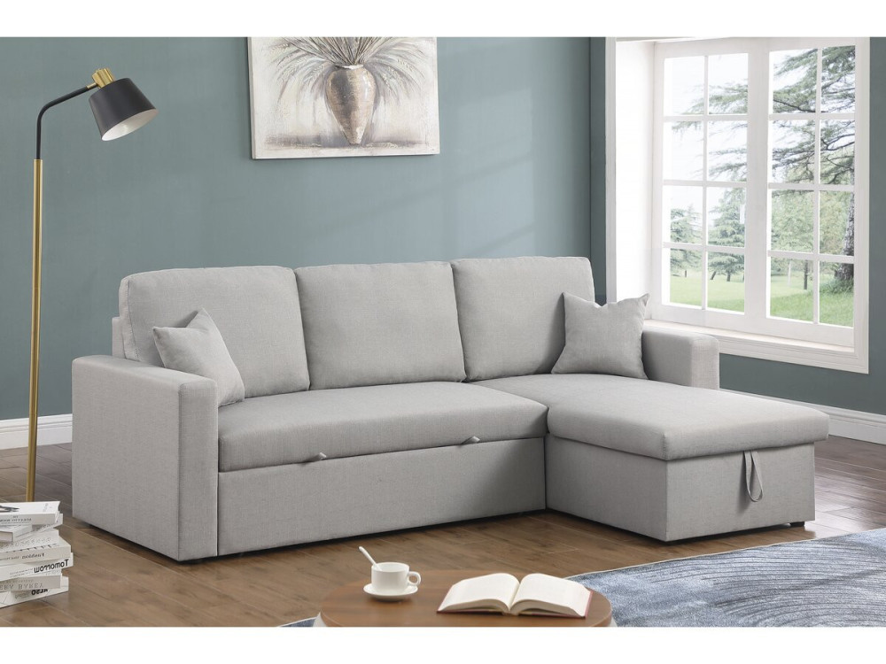 Canapé d'angle convertible/ réversible avec coffre "Alain" - 3 places - Gris clair