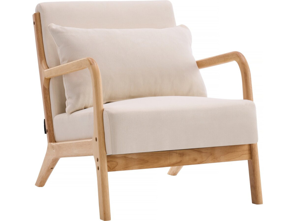 Fauteuil "Clinton" en bois style scandinave - Lin - Beige