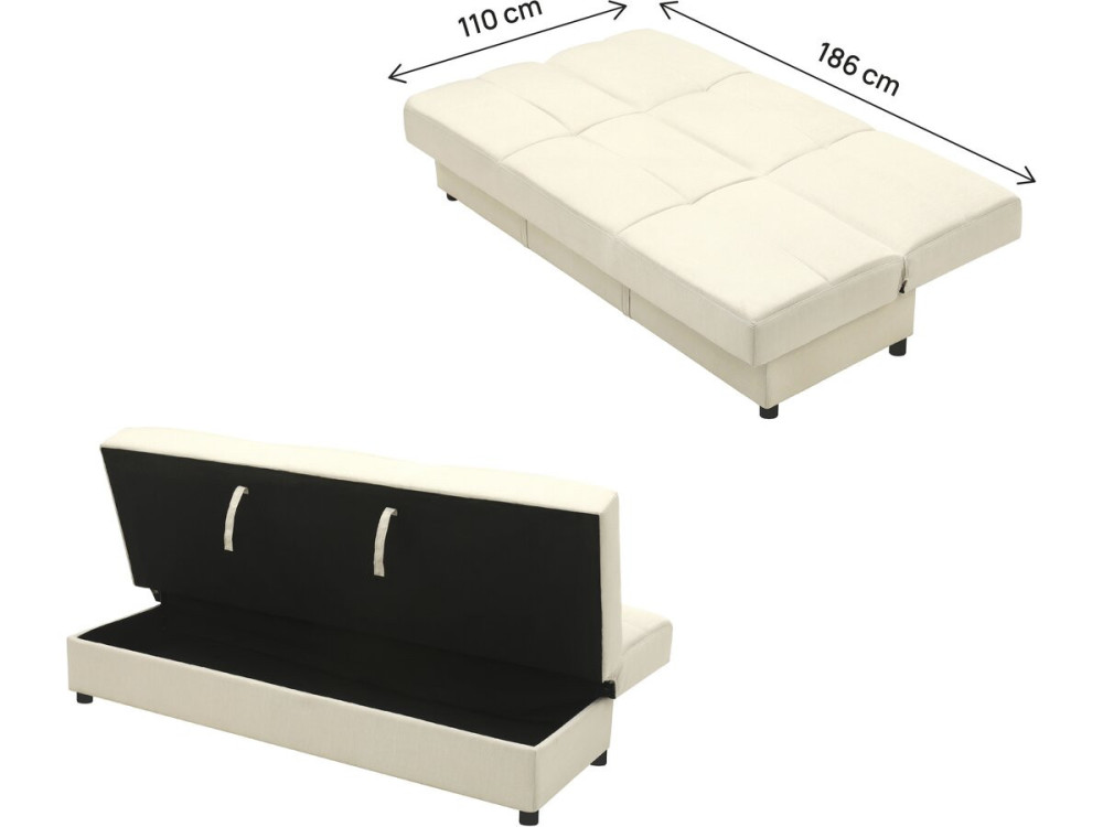 Canapé Clic-Clac "Enzo" - 186 x 80 x 87 cm - 3 places - Beige