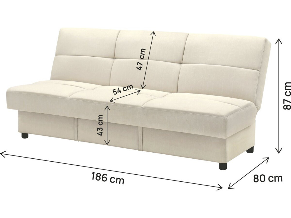 Canapé Clic-Clac "Enzo" - 186 x 80 x 87 cm - 3 places - Beige