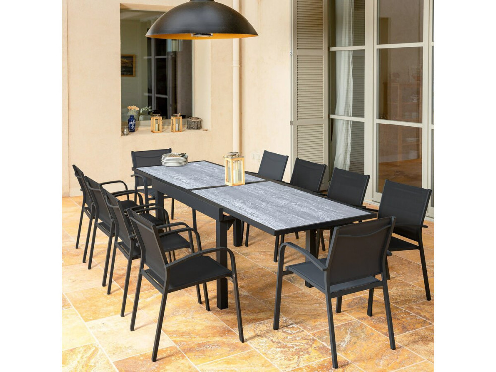Table jardin en aluminium extensible "Lagos" - 200/320 x 105 x 76 cm - Gris