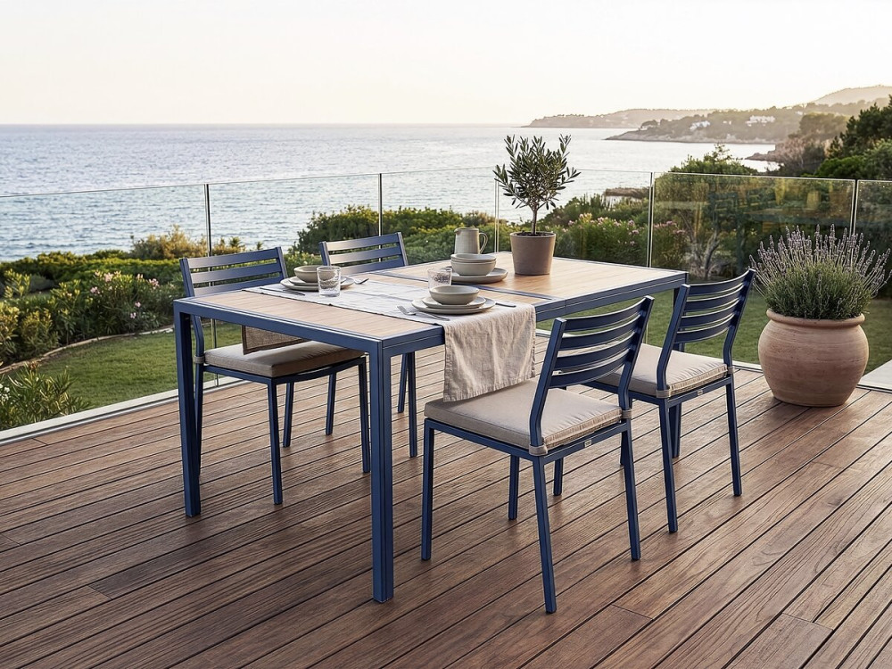 Table de jardin métal imitation bois "Tossa" - 160 x 90 x 75 cm - Marron