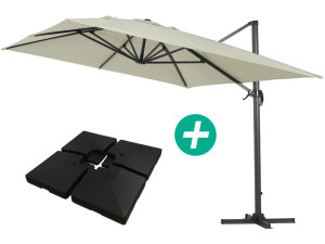 Parasol jardin déporté Alu "Sun 4 " - Rectangle - 3 x 4 m - Ecru - Dalles à lester incluses