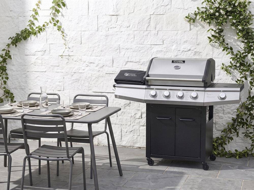 Barbecue gaz "Bingo 5" - 5 Brûleurs dont 1 latéral - 15.2kW + Housse protection - Noir