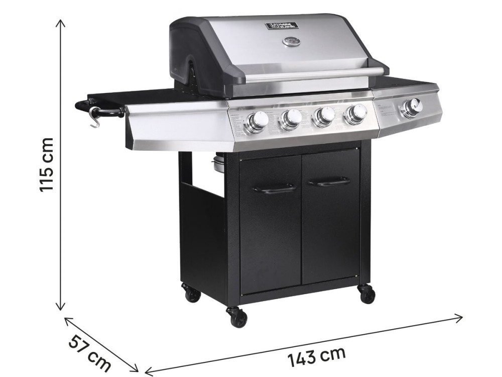 Barbecue gaz "Bingo 5" - 5 Brûleurs dont 1 latéral - 15.2kW + Housse protection - Noir
