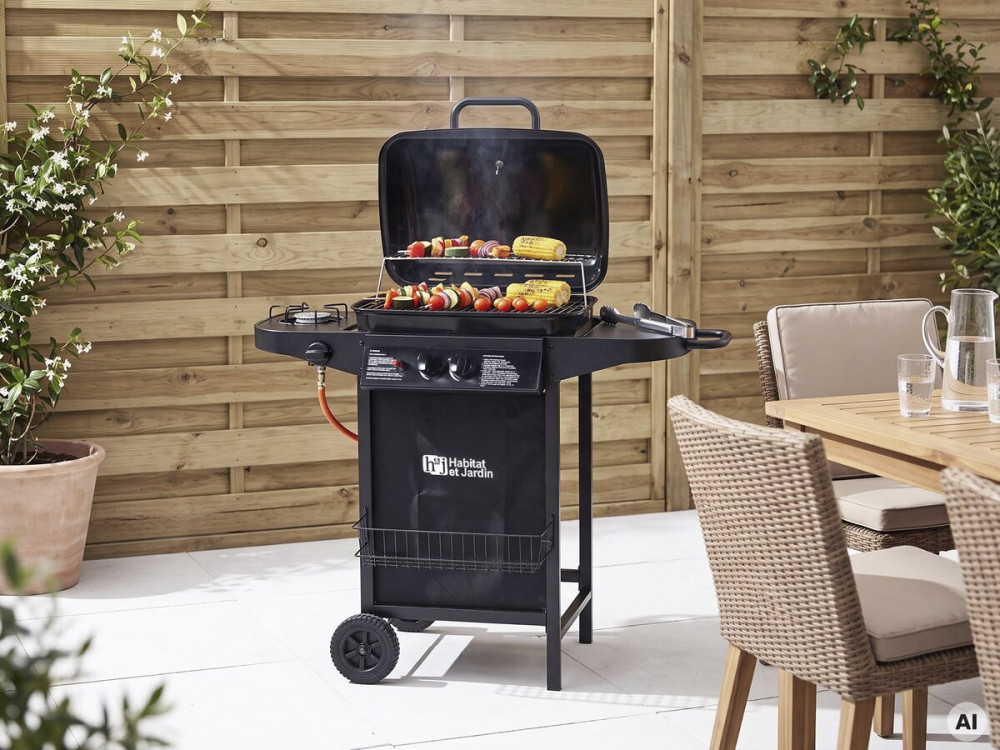 Barbecue gaz "Party 3" - 3 brûleurs dont 1 latéral - 9.38 kW - Noir