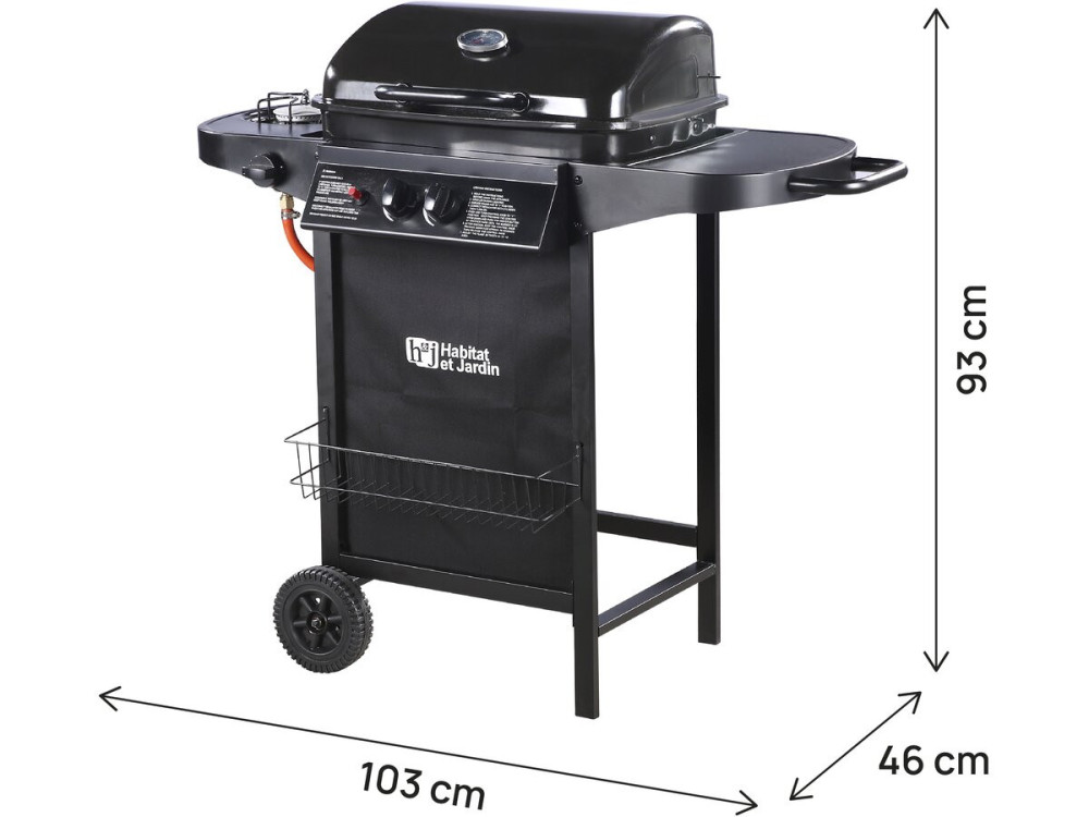 Barbecue gaz "Party 3" - 3 brûleurs dont 1 latéral - 9.38 kW - Noir
