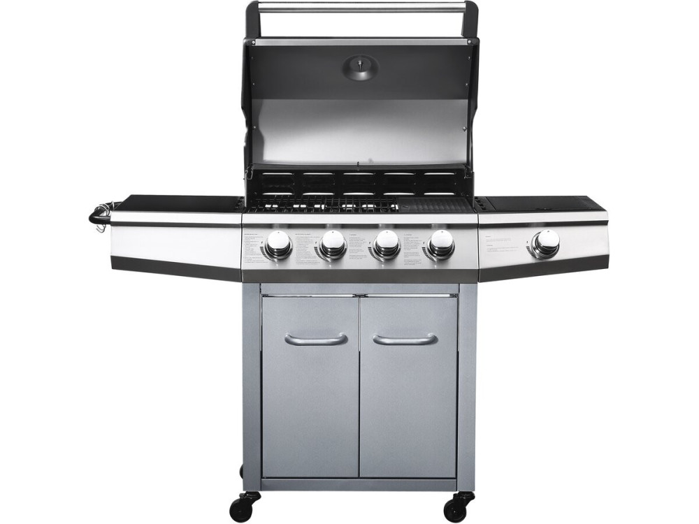 Barbecue gaz avec LED "Bingo 5" - 5 Brûleurs dont 1 latéral - 15.2kW + Housse protection - Argenté