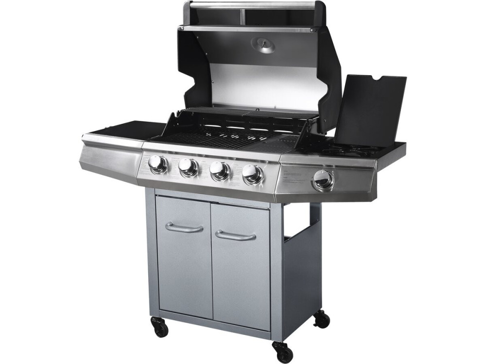 Barbecue gaz avec LED "Bingo 5" - 5 Brûleurs dont 1 latéral - 15.2kW + Housse protection - Argenté