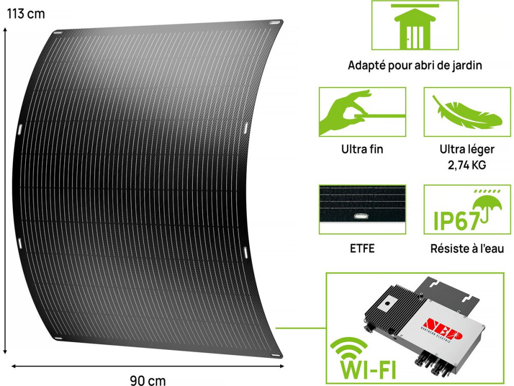 Lot de 2 panneaux solaire plug and play flexible - 400w "Urban center" - Noir