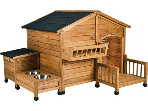 Niche pour chien en bois avec mangeoire et boite de rangement "Rusty" - 151 x 138 x 100 cm - Marron